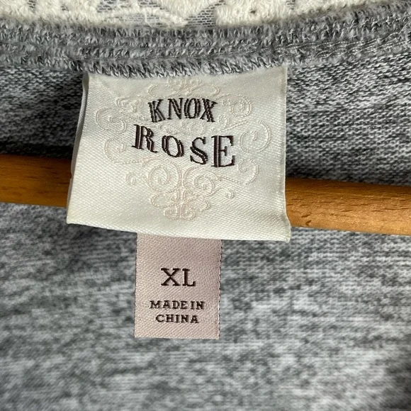 Knox Rose Women’s Gray Super Soft Cardigan Cream Lace Trim Opening Size X-Large - Picture 8 of 8